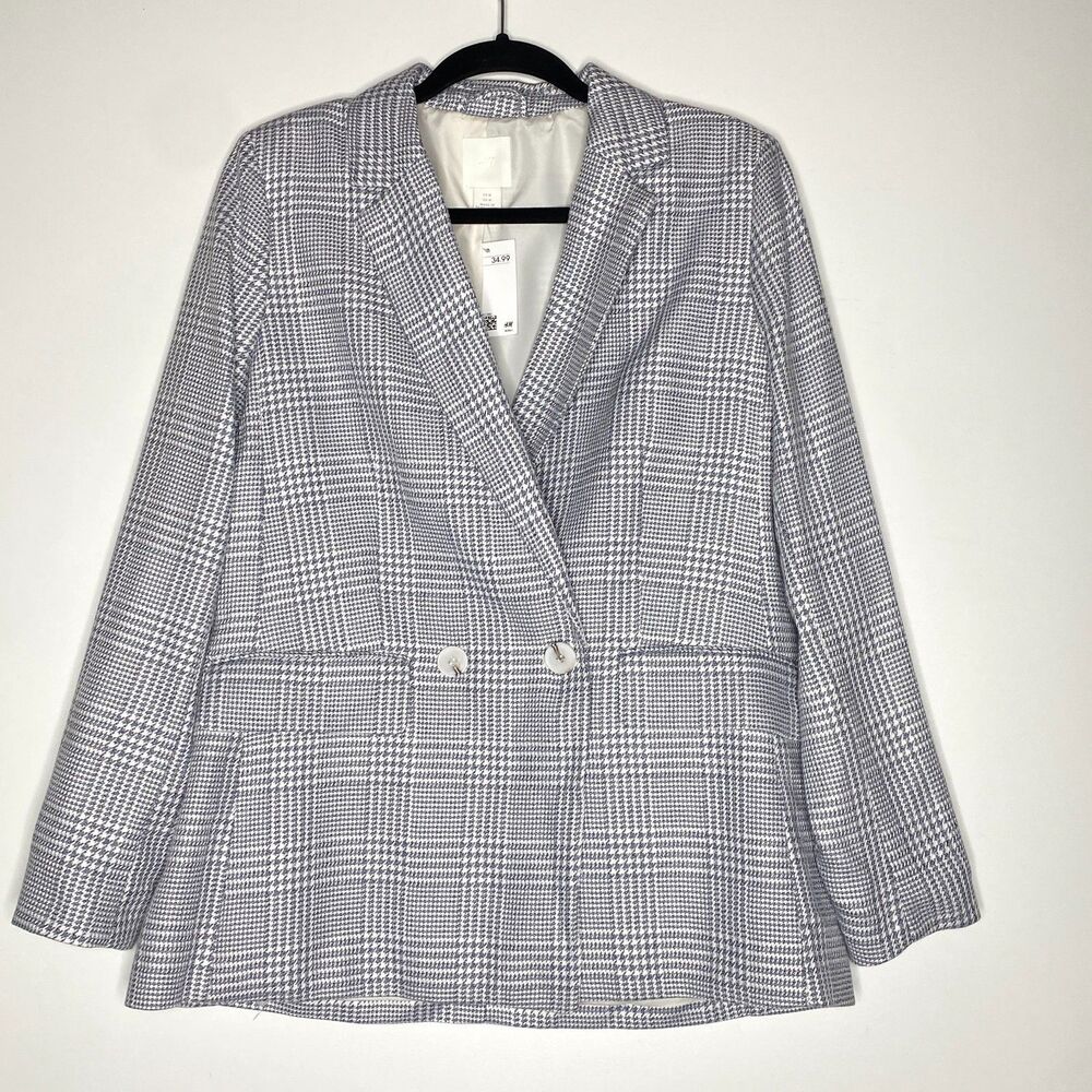 New H&M Plaid Double Breasted Blazer Jacket Women's Size Medium